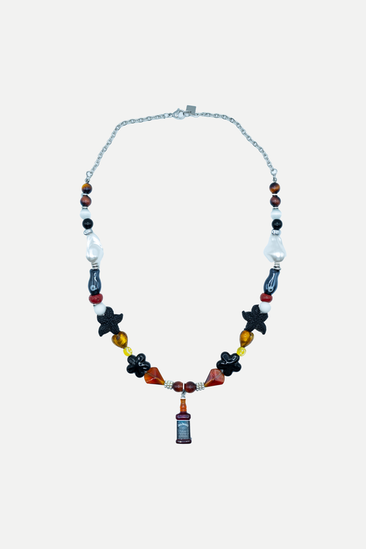 Collana Classic Jack multicolore con fiori neri, stelle e pendente a forma di bottiglia