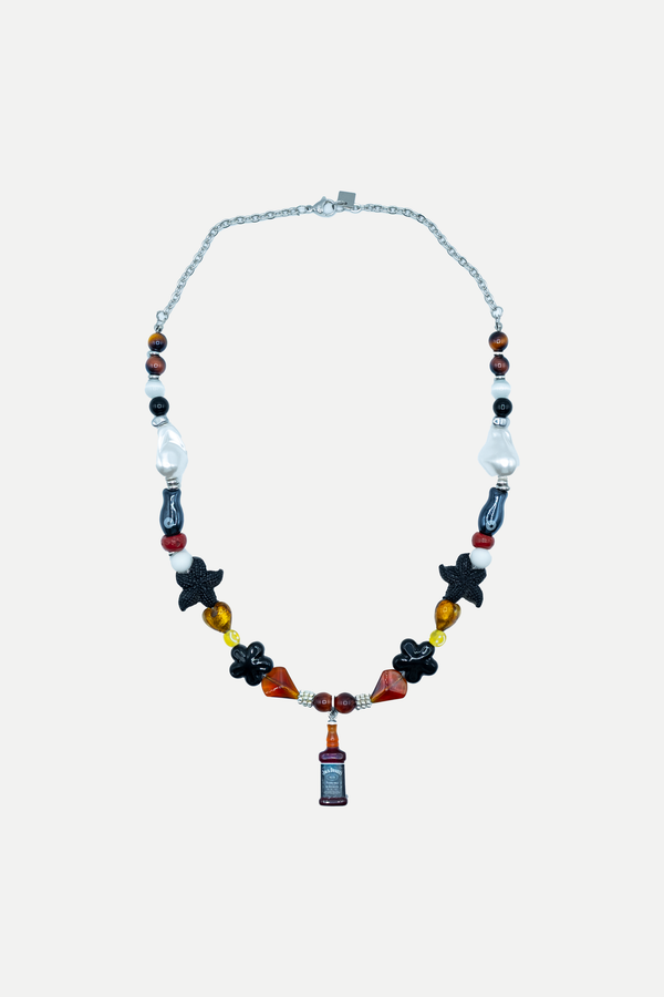 Collana Classic Jack multicolore con fiori neri, stelle e pendente a forma di bottiglia