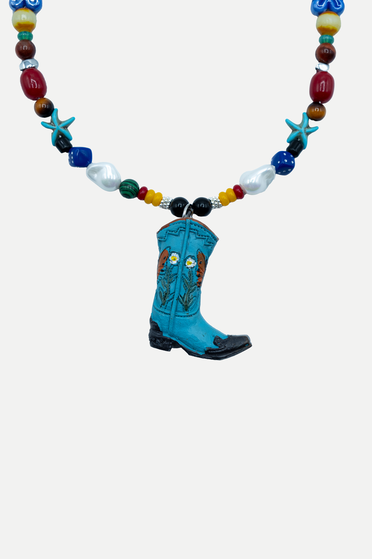 Collana Gringo Boot Turquesa con perline multicolore e pendente stivale western turchese