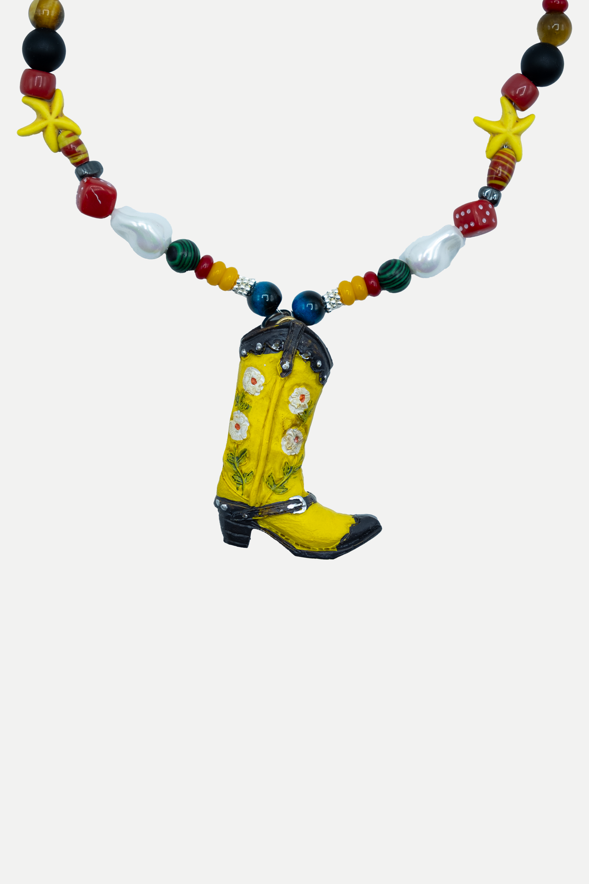Collana Gringo Boot Amarillo con perline multicolore e pendente stivale western giallo